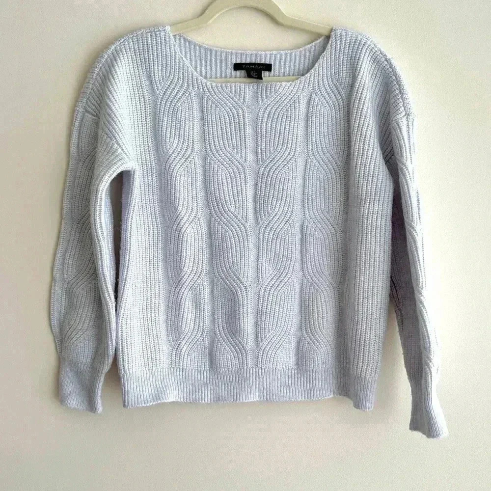 Tahari Ice Purple/Blue Cable Knit Fuzzy Sweater, Size Medium